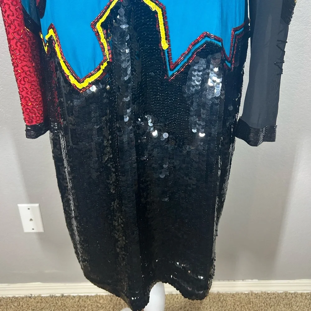 VTG Designer Fabrice Silhouette by Fabrice Simon  Beaded Silk Dress Sz14 80s 90s - Picture 10 of 16